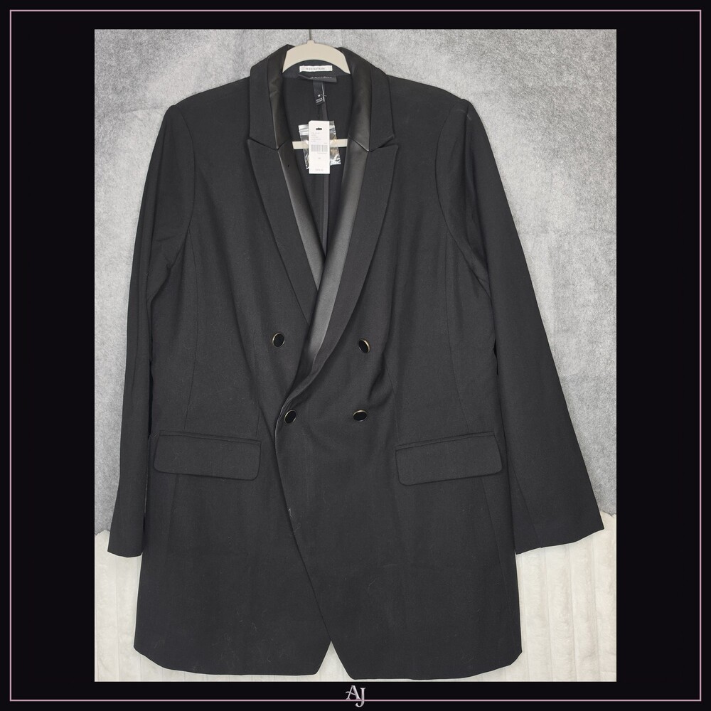 Lane Bryant Size 18 Black Blazer Double Breasted Satin Lapel